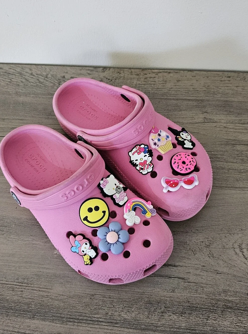 CROCS Kids Pink Clog Sandals Charms Toddler Girl C 13 Hello Kitty My Melody